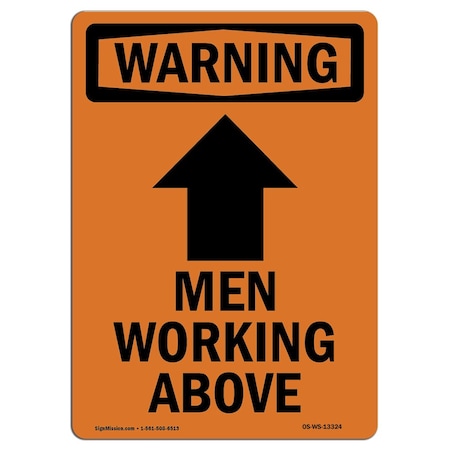 OSHA WARNING Sign, Men Working Above W/ Symbol, 14in X 10in Decal